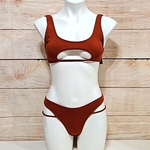NWT SherryDC Ribbed Cheeky Bikini Brown Small